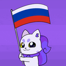 a cartoon cat holding a russian flag with the letter b on its back