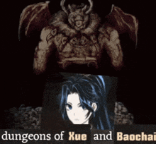 a picture of a girl and a picture of a man with the words dungeons of xue and baochai