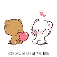 a cartoon of two teddy bears holding a heart with the words good morning bb written below them