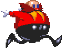 a pixel art of dr eggman from sonic the hedgehog is running