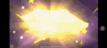 a screenshot of a video game with a purple background and a yellow explosion