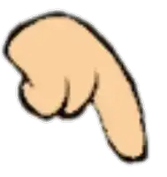 a cartoon drawing of a finger pointing to the right .