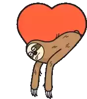 a cartoon sloth is hanging upside down with a heart on its back