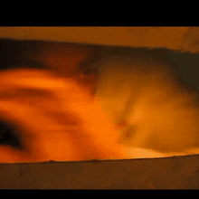 a close up of a person 's hand reaching out of a fire .