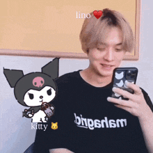 a person wearing a black shirt that says bngsrlsm
