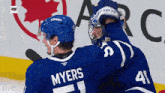 a hockey player with the name myers on his jersey