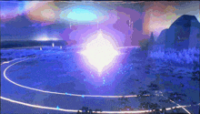 a computer generated image of a purple and blue scene