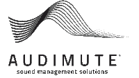a logo for audimute sound management solutions with a wave on it