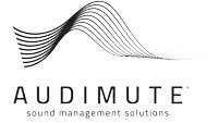 a logo for audimute sound management solutions with a wave on it