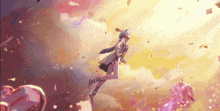 a cartoon character is flying through the air surrounded by confetti