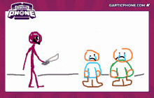 a drawing of a man holding a gift with the words yay on it