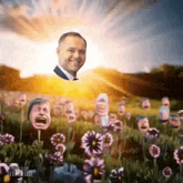 a painting of a man surrounded by flowers with the words " hector " on the bottom
