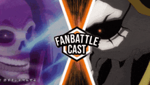 a fan battle cast logo with a skeleton and a demon