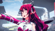 a girl with red hair is standing in front of a sign that says 00000