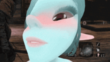 a close up of a cartoon character 's face with the number 17 on the bottom left