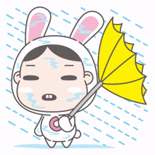 cute baby girl rabbit rain