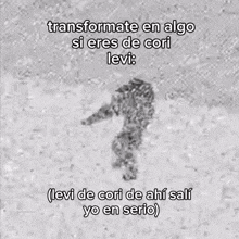 a gray background with the words transforme en algo si eres de cor levi levi de cori de ahi sali yo en serio