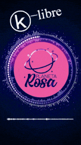 a pink and purple planeta rosa logo on a blue background