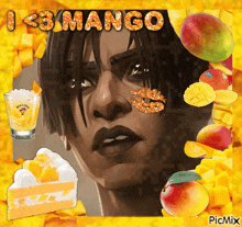 a picture of a man surrounded by mangoes with the words 13 mango on top