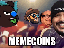 a meme coins advertisement with a group of men
