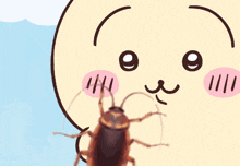 a cartoon character is holding a cockroach and sticking its tongue out