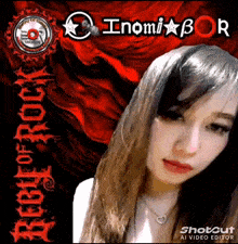 a picture of a woman with a red background that says ' reign of rock ' on it