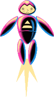 a cartoon drawing of a robot with a triangle in the middle of its face
