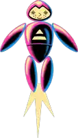 a cartoon drawing of a robot with a triangle in the middle of its face