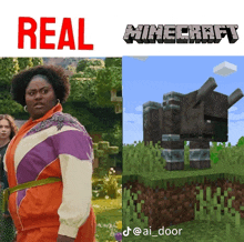 a picture of a woman next to a picture of a minecraft mob