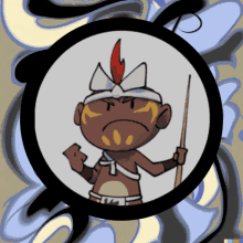 a cartoon drawing of a native american with a spear in his hand