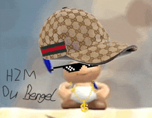a cartoon baby wearing a gucci hat and sunglasses