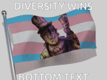 a flag with a picture of a man in a top hat and the words diversity wins bottom text