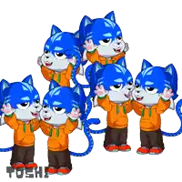 a bunch of cartoon cats with the word toshi on the bottom right
