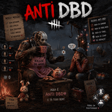 a poster for a game called anti dbd with a killer and a girl