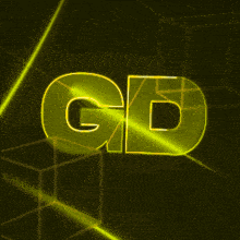 a glowing yellow gd logo on a black background