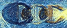 a close up of a painting of a person 's face on a blue background