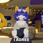 a cartoon character says i agree in front of a living room