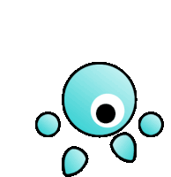 a cartoon drawing of a blue octopus with a white eye