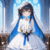 a girl in a wedding dress holds a bouquet of flowers
