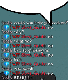 a speech bubble that says fanta could you help ge kraken on it