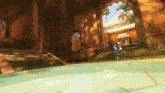 a video game scene with a person standing in front of a window