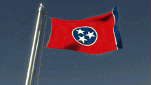 a red white and blue flag with two stars on it