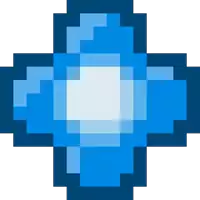 a pixel art illustration of a blue flower with a white center