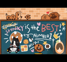 a blackboard with the words " cookie shooky is the best number 1 " written on it