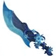 a blue sword with a dragon on the handle is on a white surface .