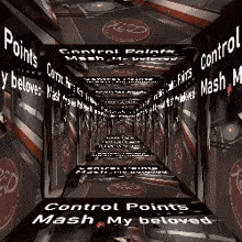 a very long hallway with the words control points mash my beloved on it
