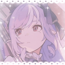 a girl with purple hair and red eyes is holding a sword in her hand .