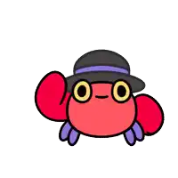 a cartoon of a crab wearing a black hat with the name pikaole on it