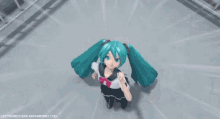 hatsune miku is a character from a video game . she is wearing a school uniform and has blue hair .