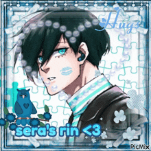 a picture of a boy with the words sera 's rin < 3 on the bottom